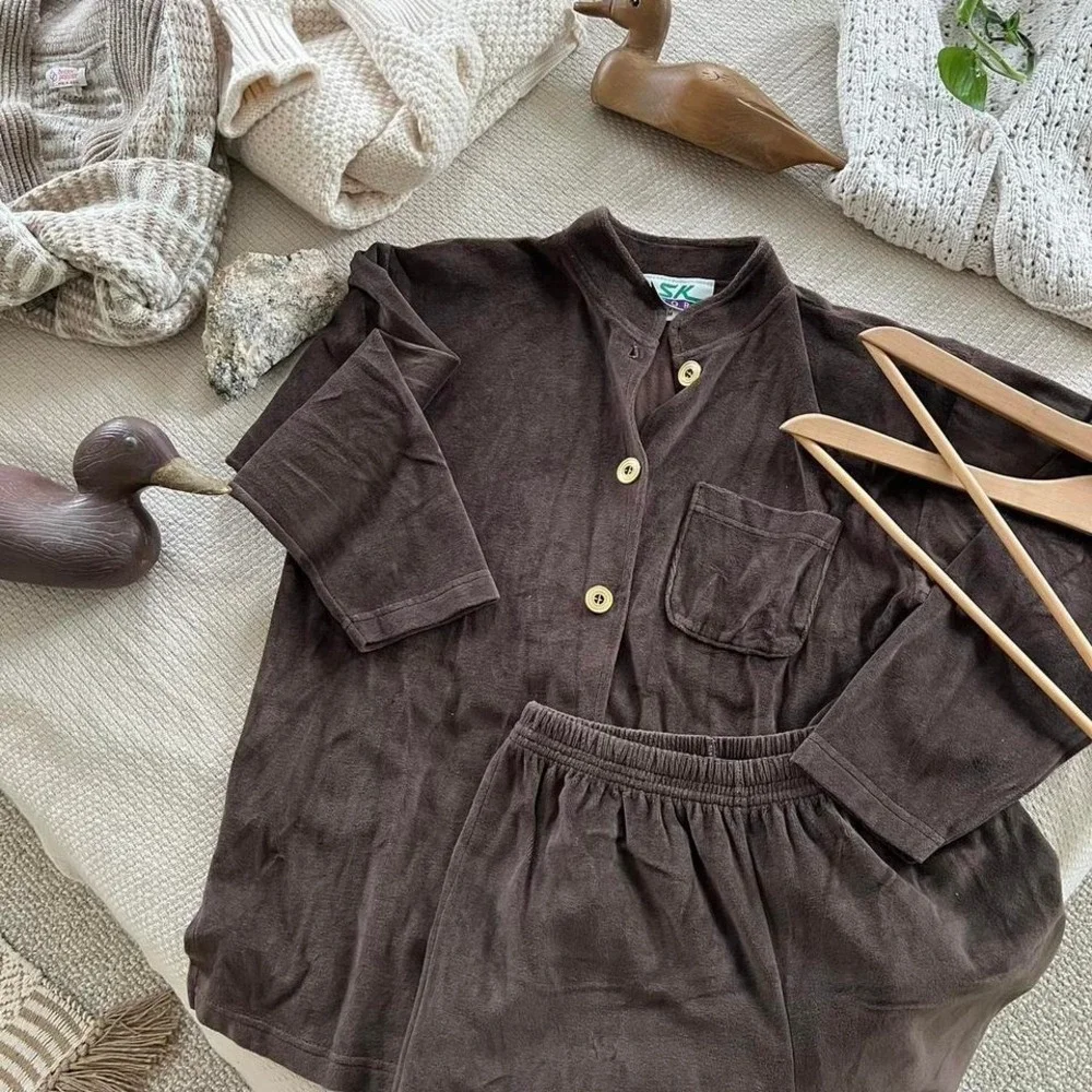 Vintage SK Sport Brown Velour Two Piece Lounge Set - Picture 6 of 6